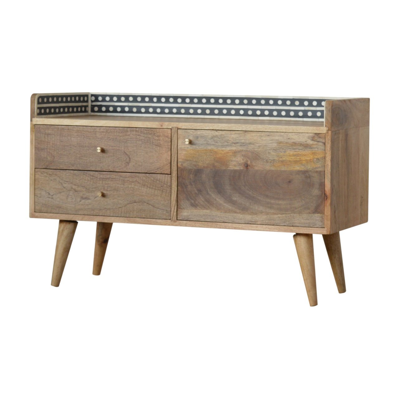 Szafka RTV z litego drewna mango – dębowa, 90 cm — model IN983 - obrazek 2