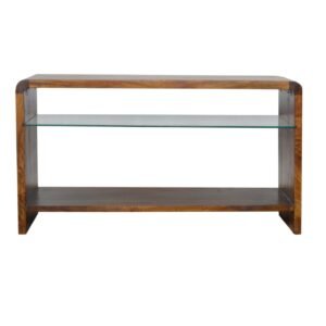 Szafka RTV z litego drewna mango – kasztanowa, 85 cm — model IN991