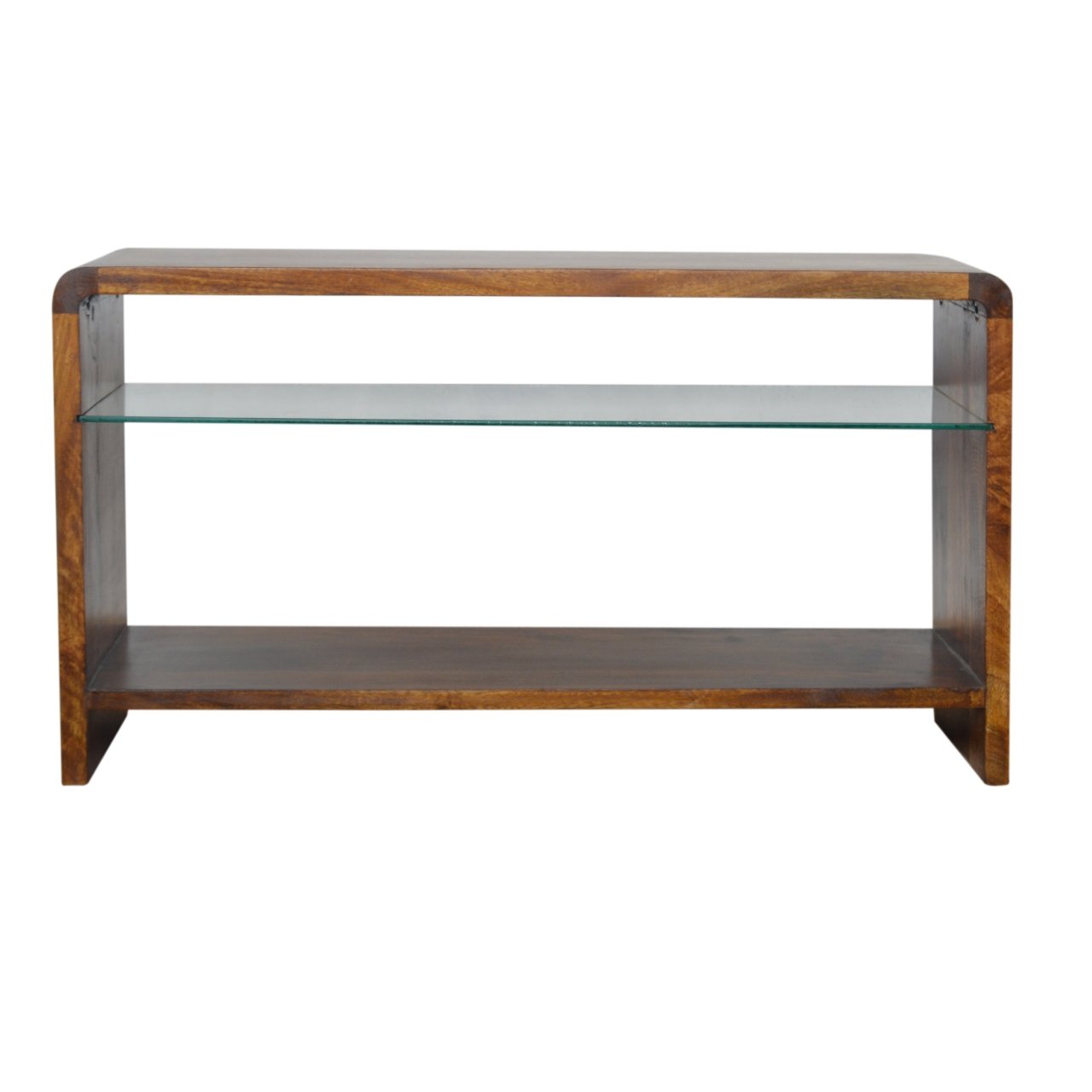 Szafka RTV z litego drewna mango – kasztanowa, 85 cm — model IN991
