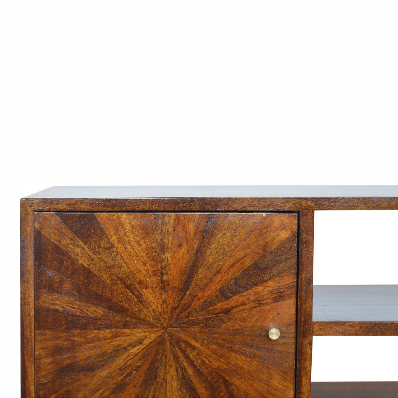 Szafka RTV z litego drewna mango – kasztanowa, 110 cm — model IN998 - obrazek 4