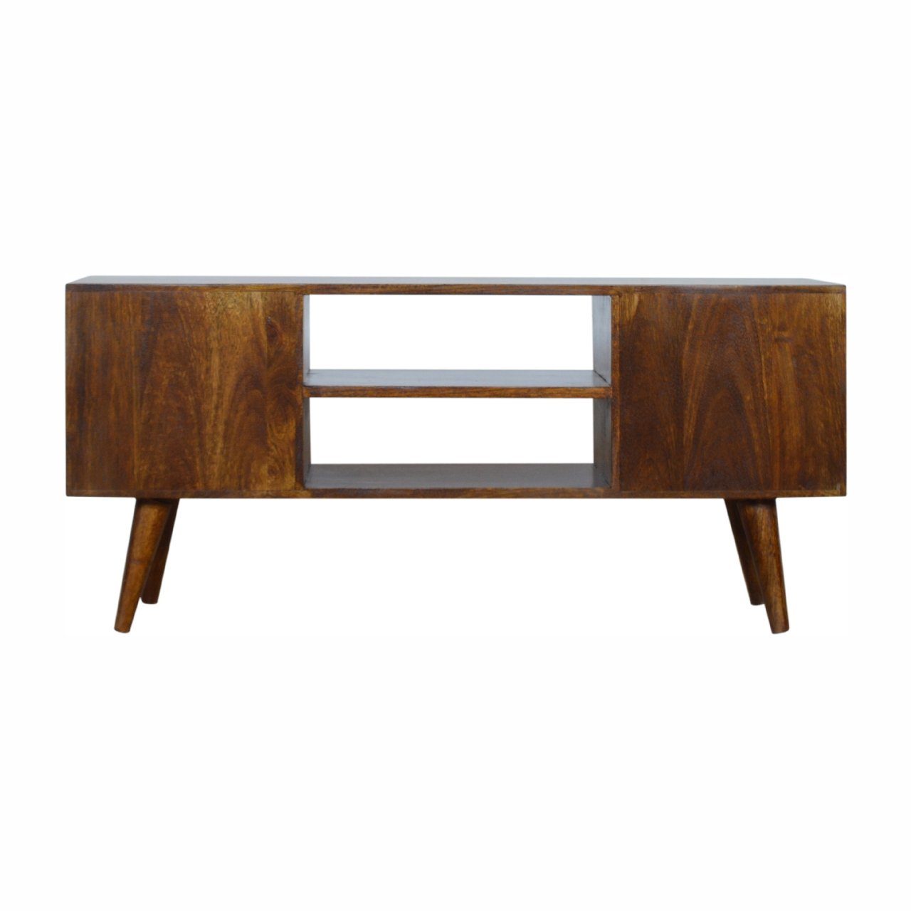 Szafka RTV z litego drewna mango – kasztanowa, 110 cm — model IN998 - obrazek 9