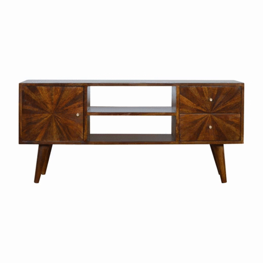 Szafka RTV z litego drewna mango – kasztanowa, 110 cm — model IN998 - obrazek 10