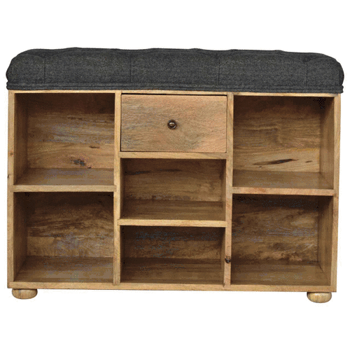 Ławka z litego drewna mango – czarna, 80 cm - Image 10