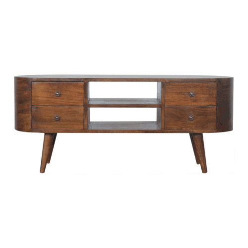 Szafka RTV z litego drewna mango – kasztanowa, 110 cm — model IN894 - obrazek 9