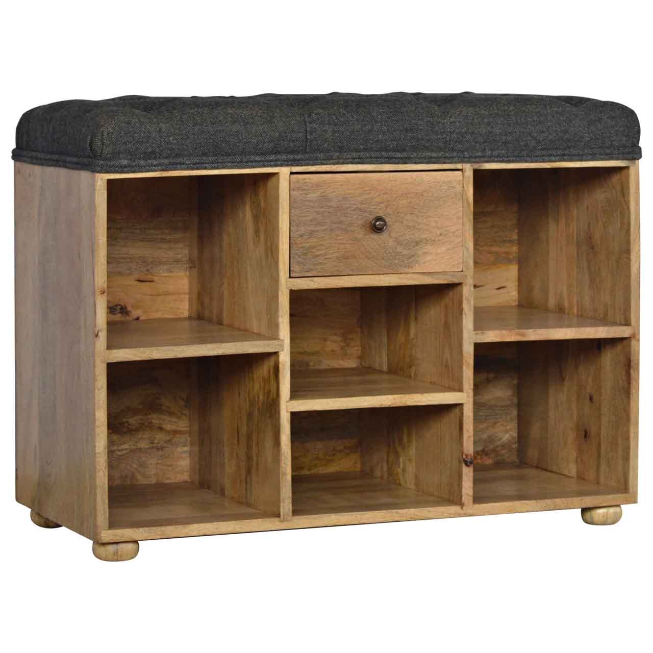 Ławka z litego drewna mango – czarna, 80 cm - Image 6