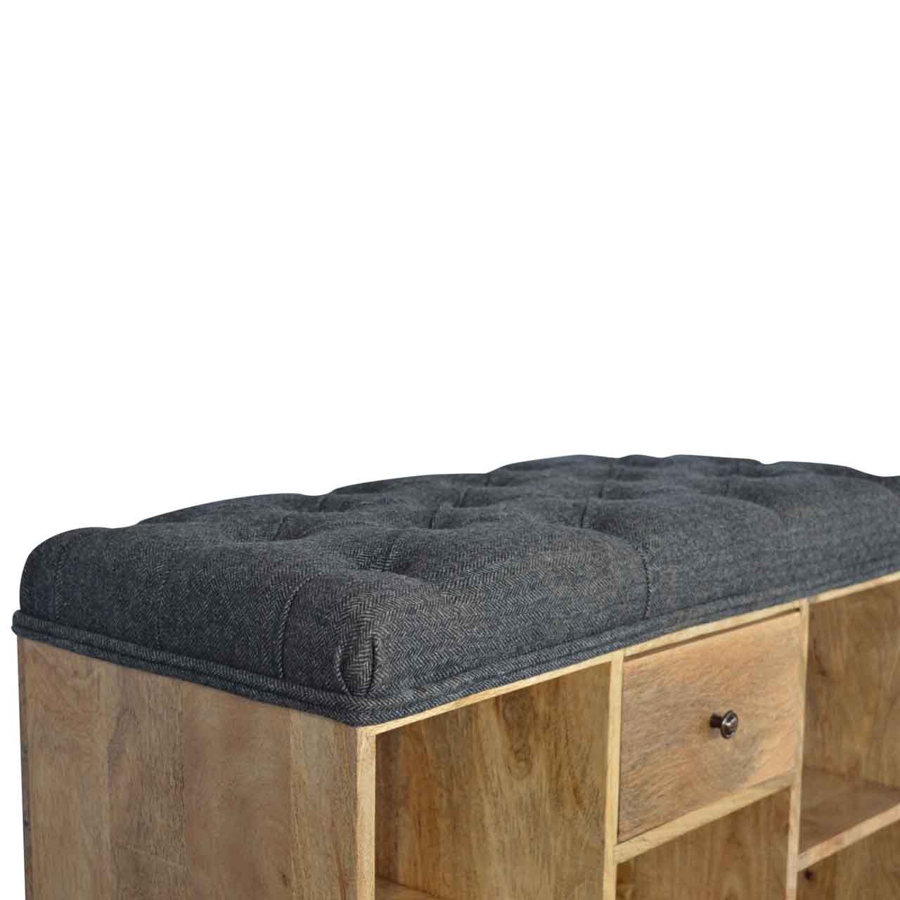 Ławka z litego drewna mango – czarna, 80 cm - Image 5