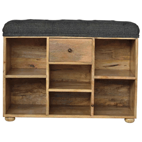 Ławka z litego drewna mango – czarna, 80 cm - Image 9