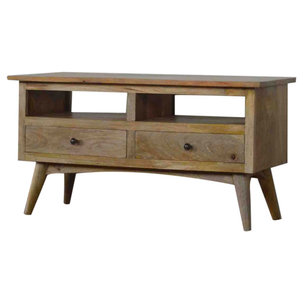 Szafka RTV z litego drewna mango – dębowa, 90 cm — model IN042