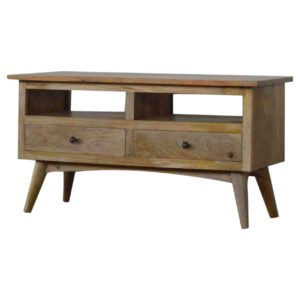 Szafka RTV z litego drewna mango – dębowa, 90 cm — model IN042