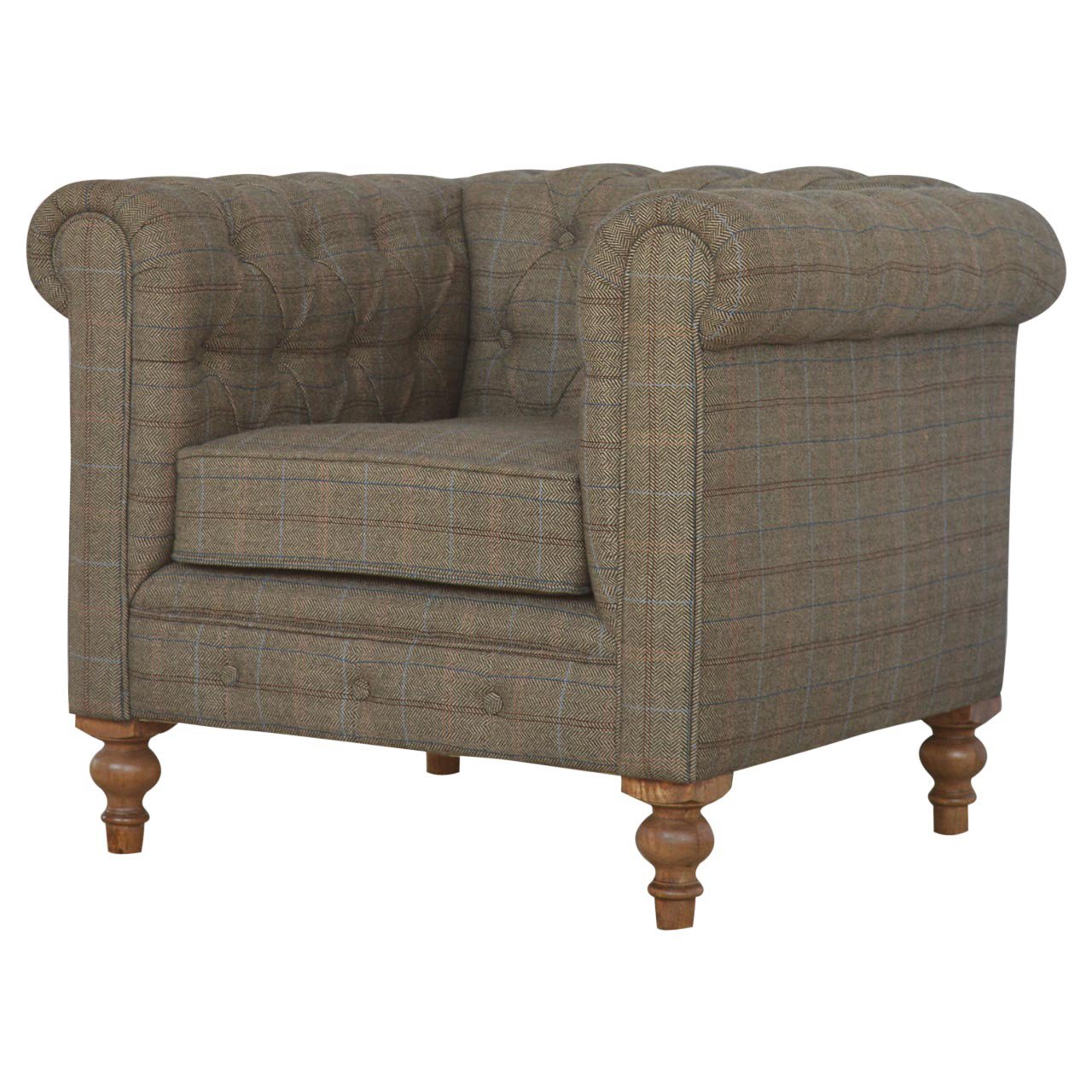 Fotel Chesterfield z tkaniny tweed – wielobarwny, 90 cm