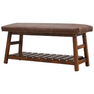 Ławka z litego drewna mango – orzechowa, 110 cm