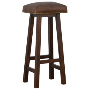 Hoker z litego drewna i skóry – dębowy, 38 cm