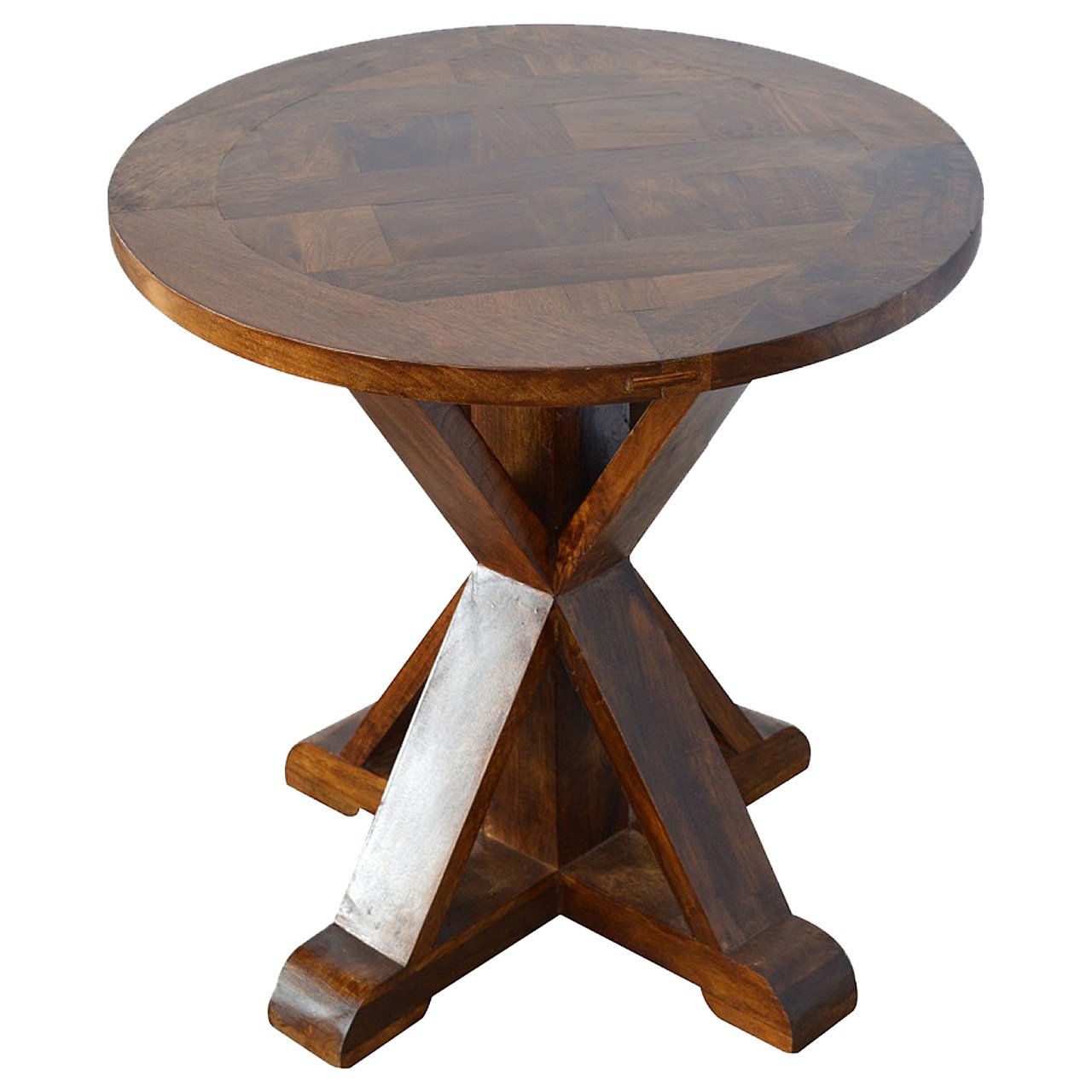Stolik okrągły z litego drewna mango – kasztanowy, 60 cm - Image 4