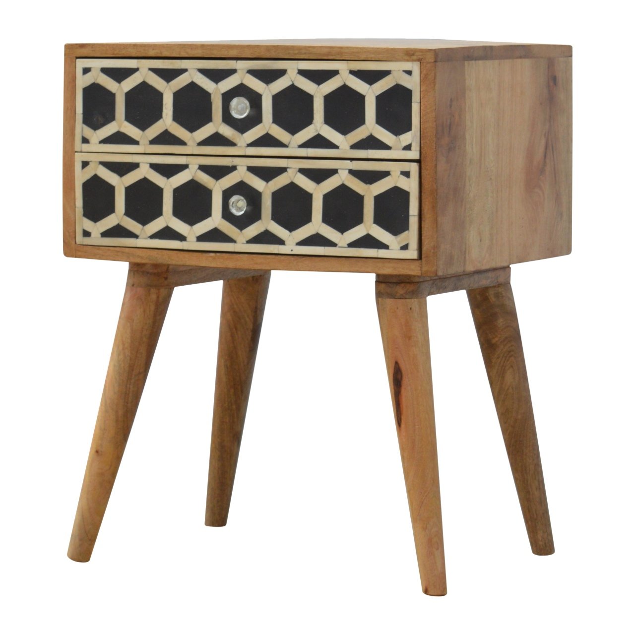 Szafka nocna z litego drewna mango – dębowa, 45 cm — model IN256 - obrazek 2
