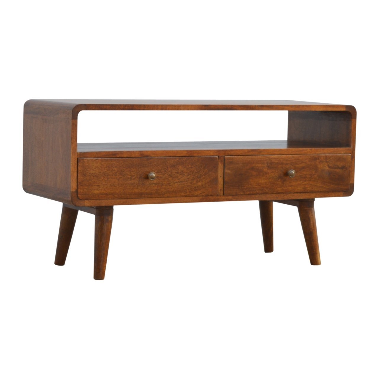Szafka RTV z litego drewna mango – kasztanowa, 90 cm — model IN309 - obrazek 2