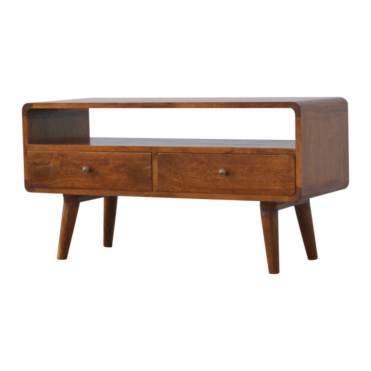 Szafka RTV z litego drewna mango – kasztanowa, 90 cm — model IN309