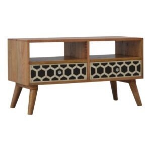 Szafka RTV z litego drewna mango – dębowa, 86 cm