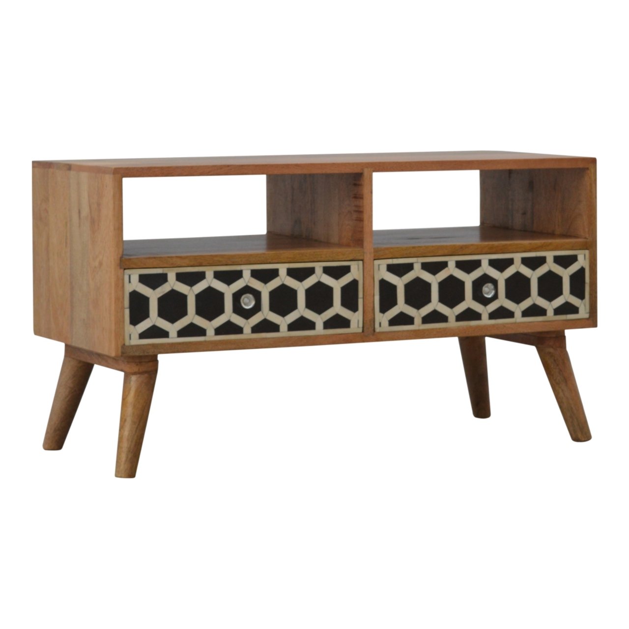 Szafka RTV z litego drewna mango – dębowa, 86 cm