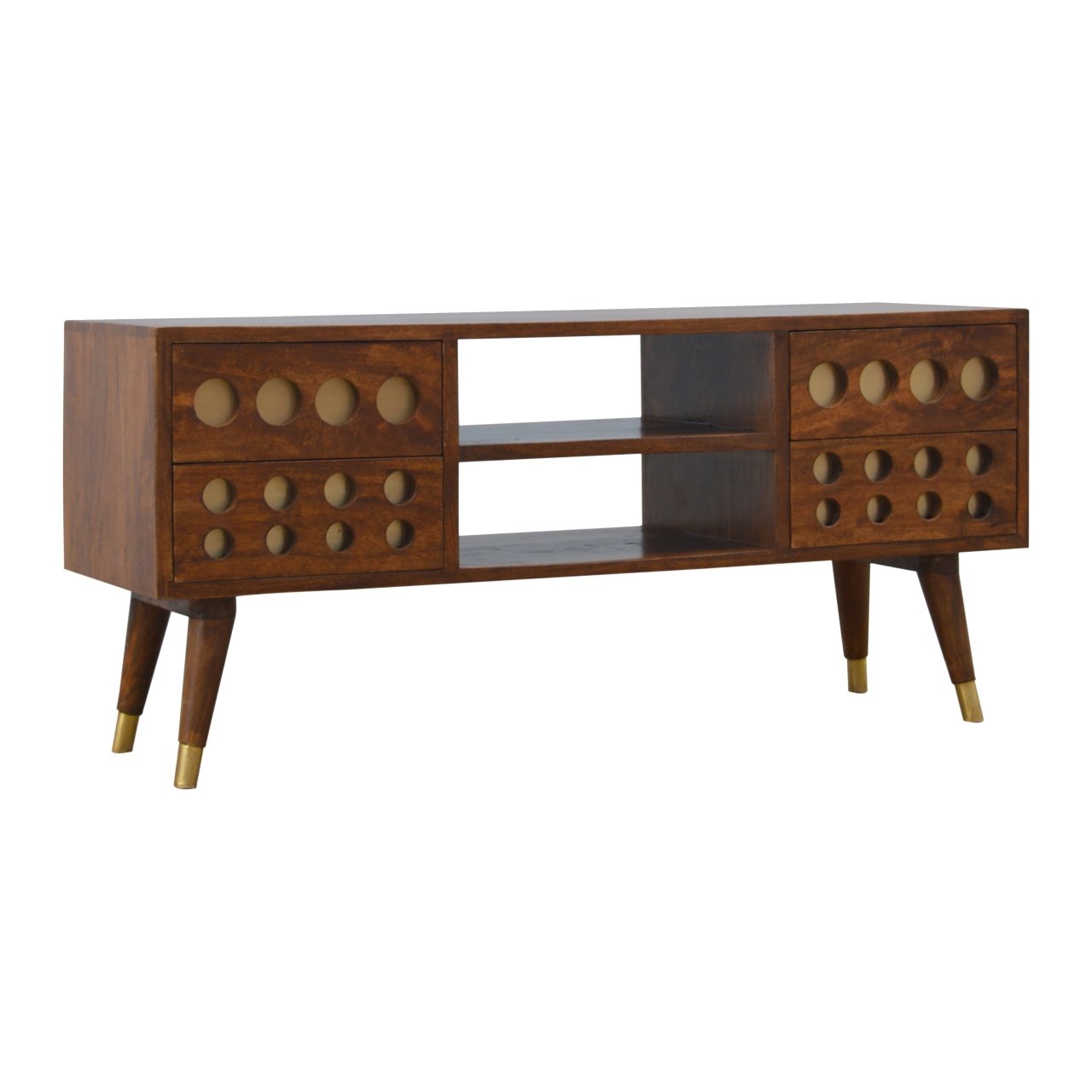 Szafka RTV z litego drewna mango – kasztanowa, 110 cm — model IN371 - obrazek 2
