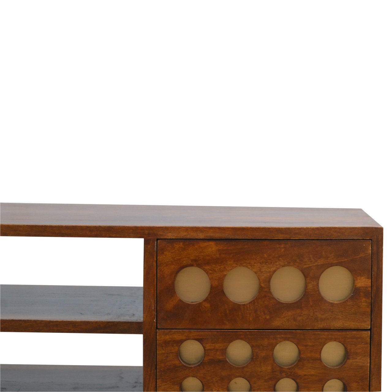 Szafka RTV z litego drewna mango – kasztanowa, 110 cm — model IN371 - obrazek 5
