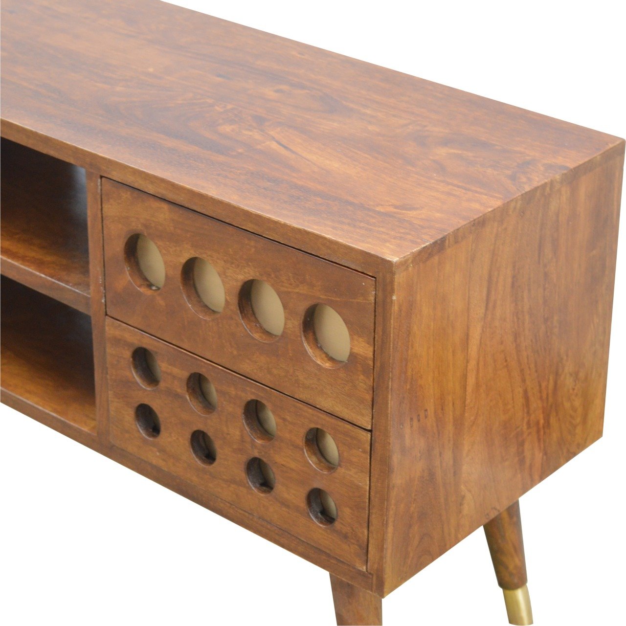 Szafka RTV z litego drewna mango – kasztanowa, 110 cm — model IN371 - obrazek 3