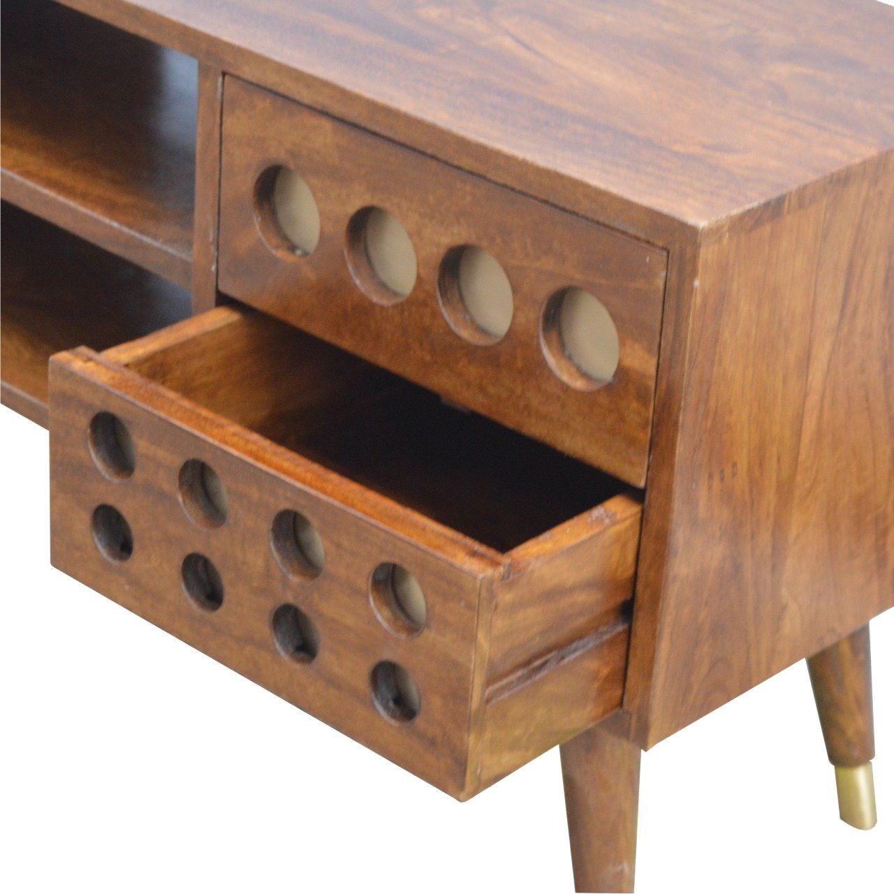 Szafka RTV z litego drewna mango – kasztanowa, 110 cm — model IN371 - obrazek 6