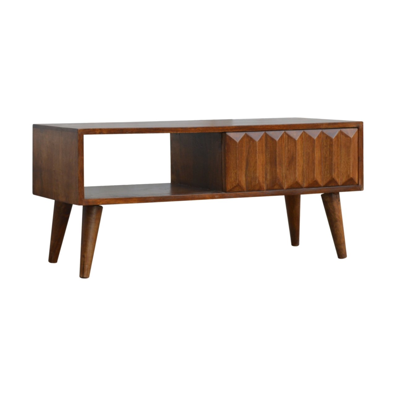 Szafka RTV z litego drewna mango – kasztanowa, 88 cm — model IN695 - obrazek 2