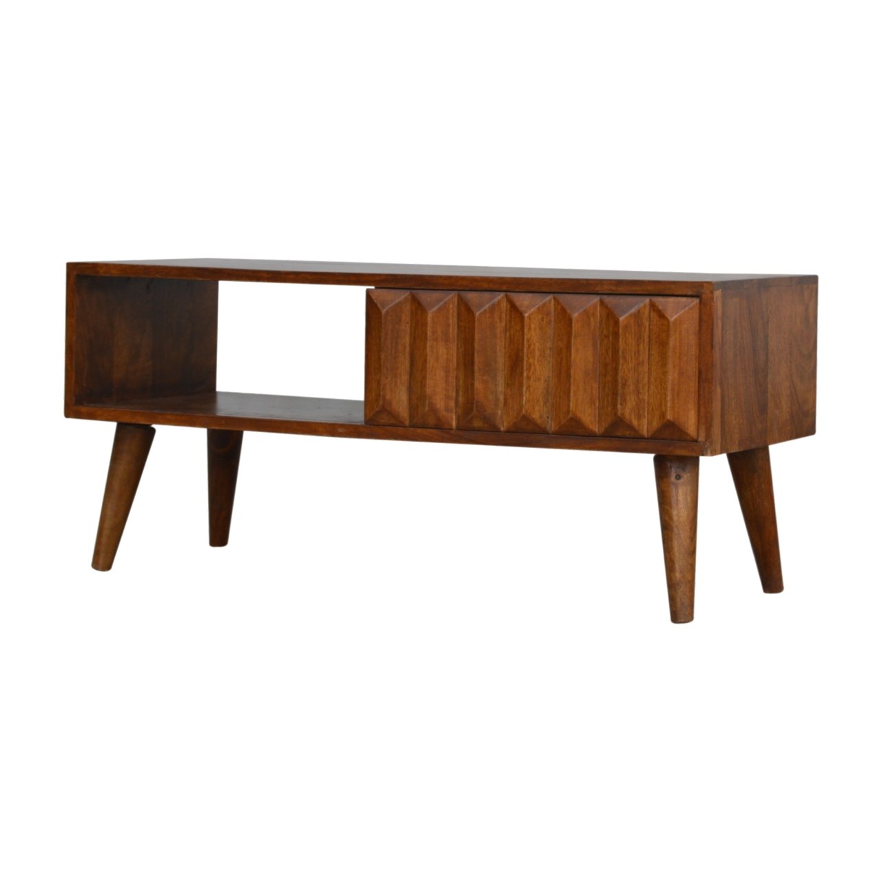 Szafka RTV z litego drewna mango – kasztanowa, 88 cm — model IN695 - obrazek 3
