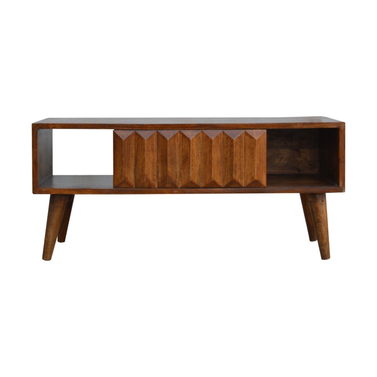 Szafka RTV z litego drewna mango – kasztanowa, 88 cm — model IN695