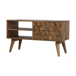 Szafka RTV z litego drewna mango – dębowa, 85 cm — model IN697