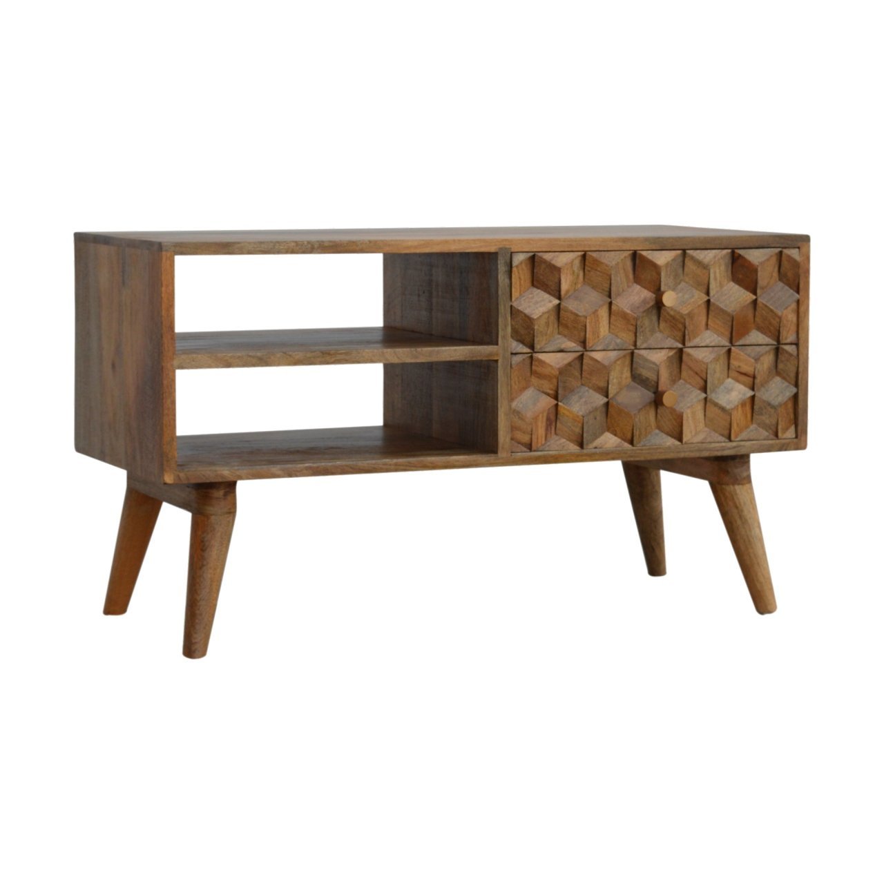 Szafka RTV z litego drewna mango – dębowa, 85 cm — model IN697 - obrazek 2