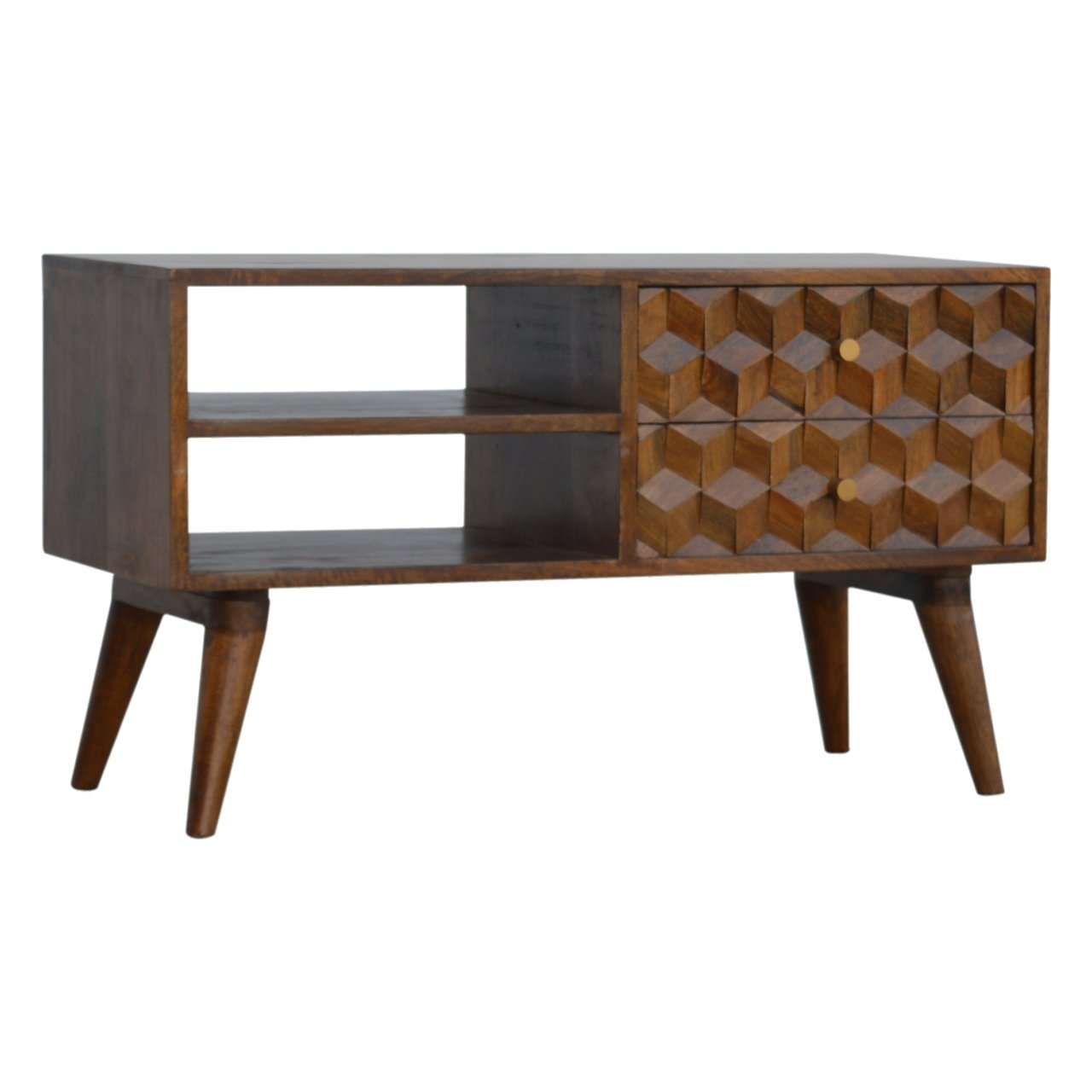 Szafka RTV z litego drewna mango – kasztanowa, 85 cm — model IN782 - obrazek 2