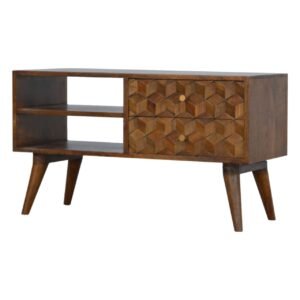Szafka RTV z litego drewna mango – kasztanowa, 85 cm — model IN782