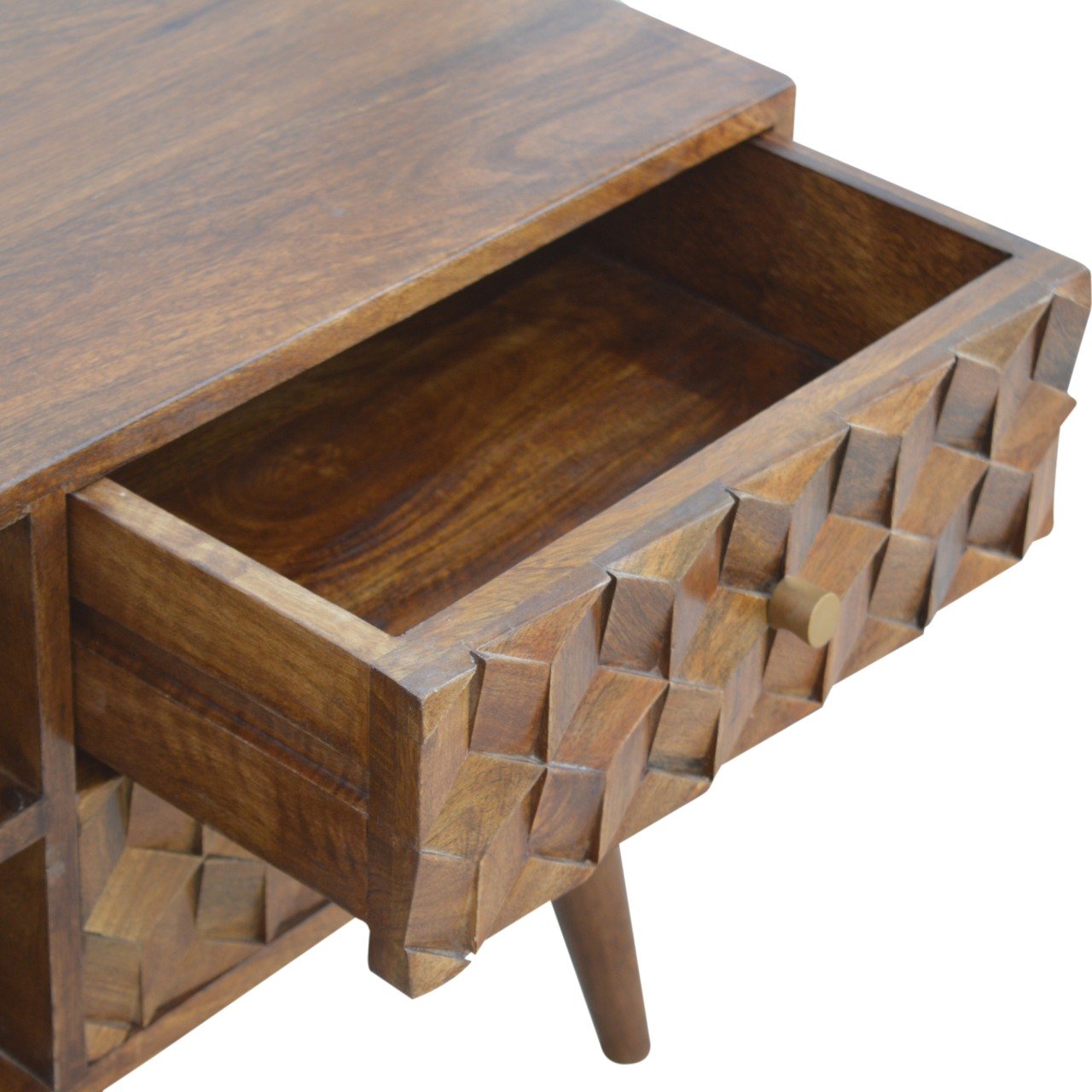 Szafka RTV z litego drewna mango – kasztanowa, 85 cm — model IN782 - obrazek 4