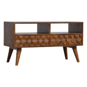 Szafka RTV z litego drewna mango – kasztanowa, 84 cm