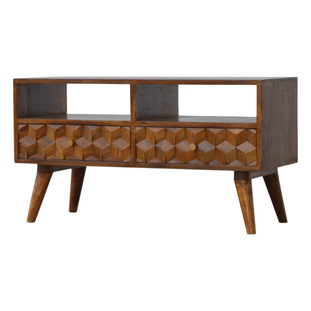 Szafka RTV z litego drewna mango – kasztanowa, 84 cm - obrazek 2