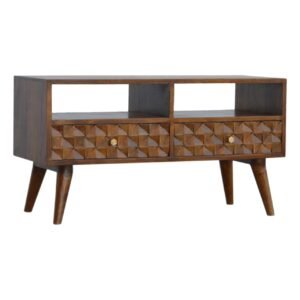 Szafka RTV z litego drewna mango – kasztanowa, 87 cm