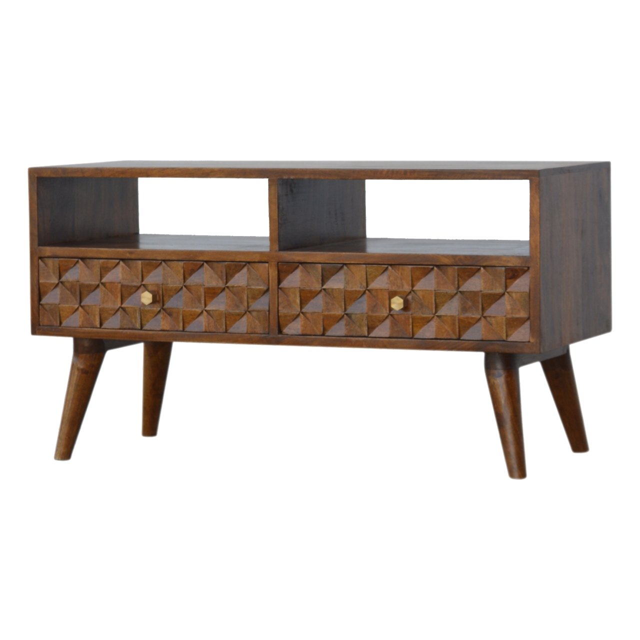Szafka RTV z litego drewna mango – kasztanowa, 87 cm - obrazek 2