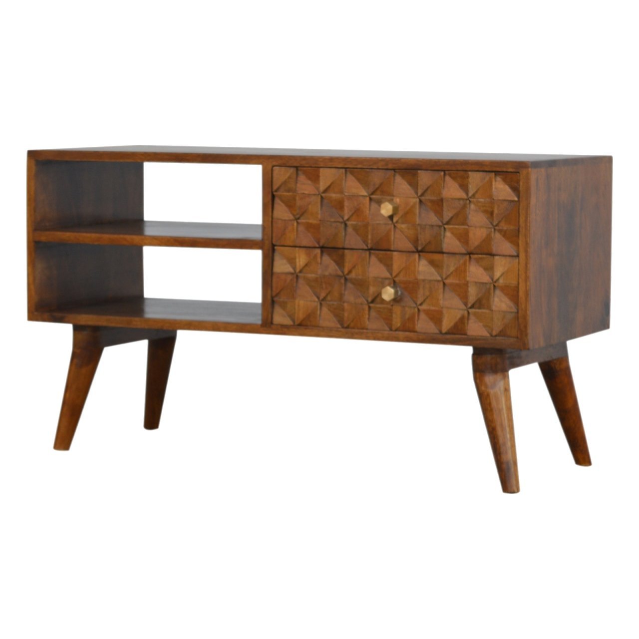Szafka RTV z litego drewna mango – kasztanowa, 85 cm — model IN791