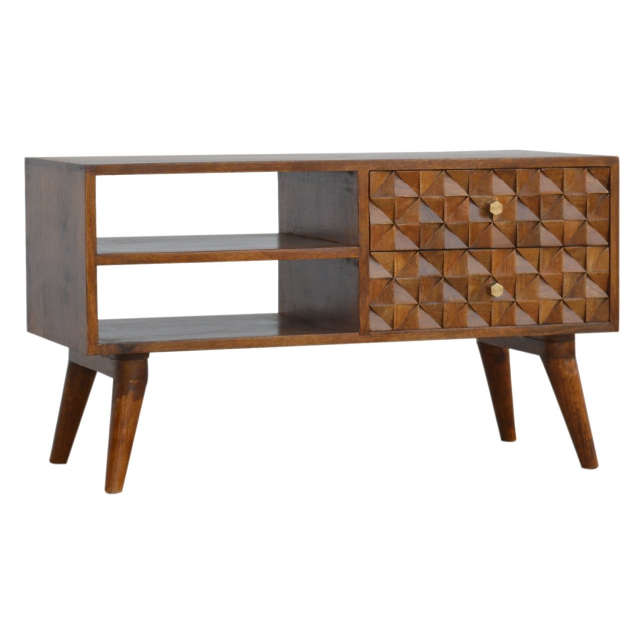 Szafka RTV z litego drewna mango – kasztanowa, 85 cm — model IN791 - obrazek 2