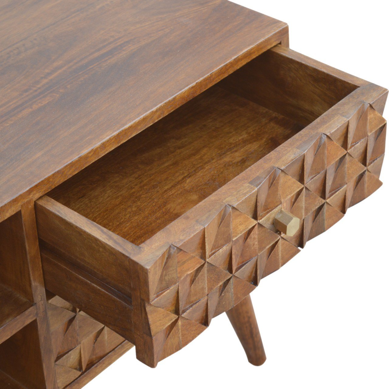 Szafka RTV z litego drewna mango – kasztanowa, 85 cm — model IN791 - obrazek 5