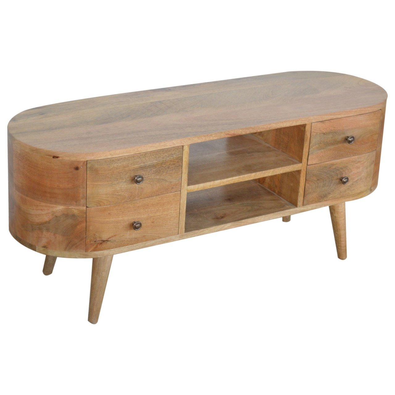 Szafka RTV z litego drewna mango – dębowa, 110 cm — model IN863 - obrazek 2