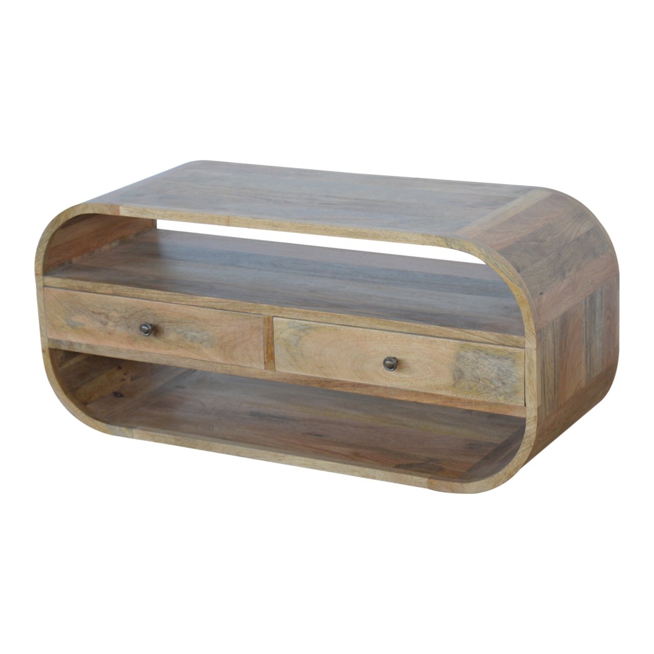 Szafka RTV z litego drewna mango – dębowa, 90 cm — model IN865 - obrazek 2