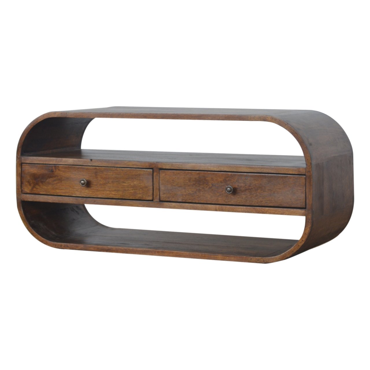 Szafka RTV z litego drewna mango – kasztanowa, 90 cm — model IN893