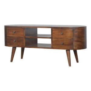 Szafka RTV z litego drewna mango – kasztanowa, 110 cm — model IN894