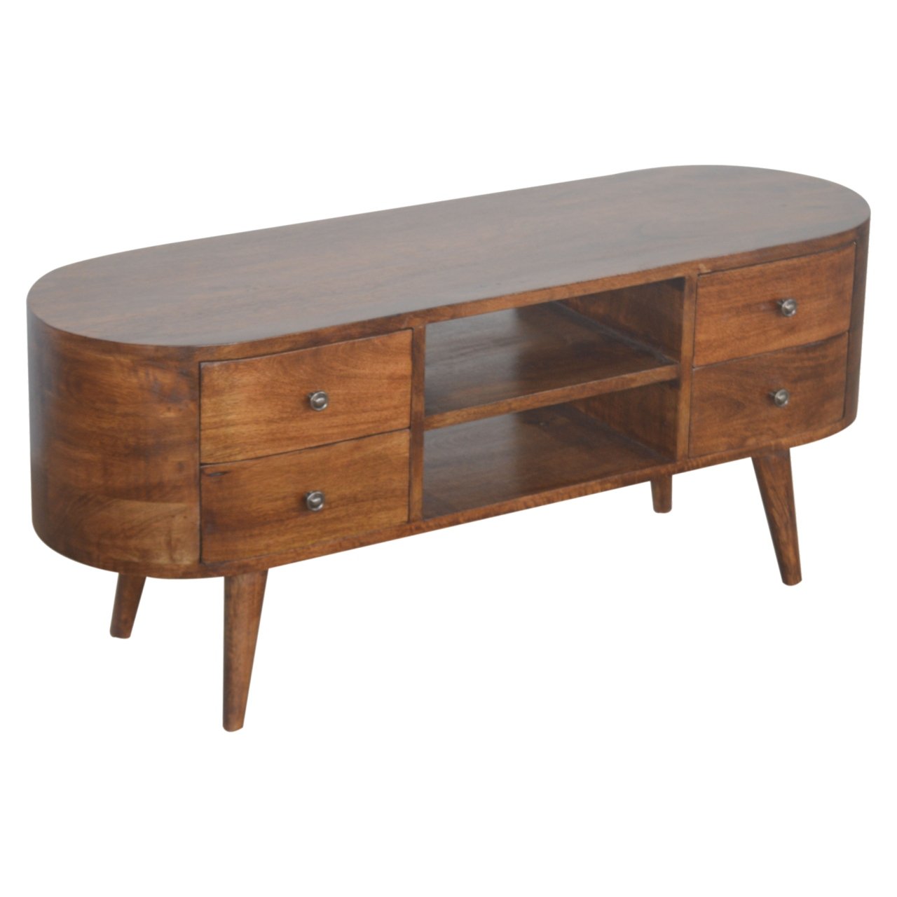 Szafka RTV z litego drewna mango – kasztanowa, 110 cm — model IN894 - obrazek 2