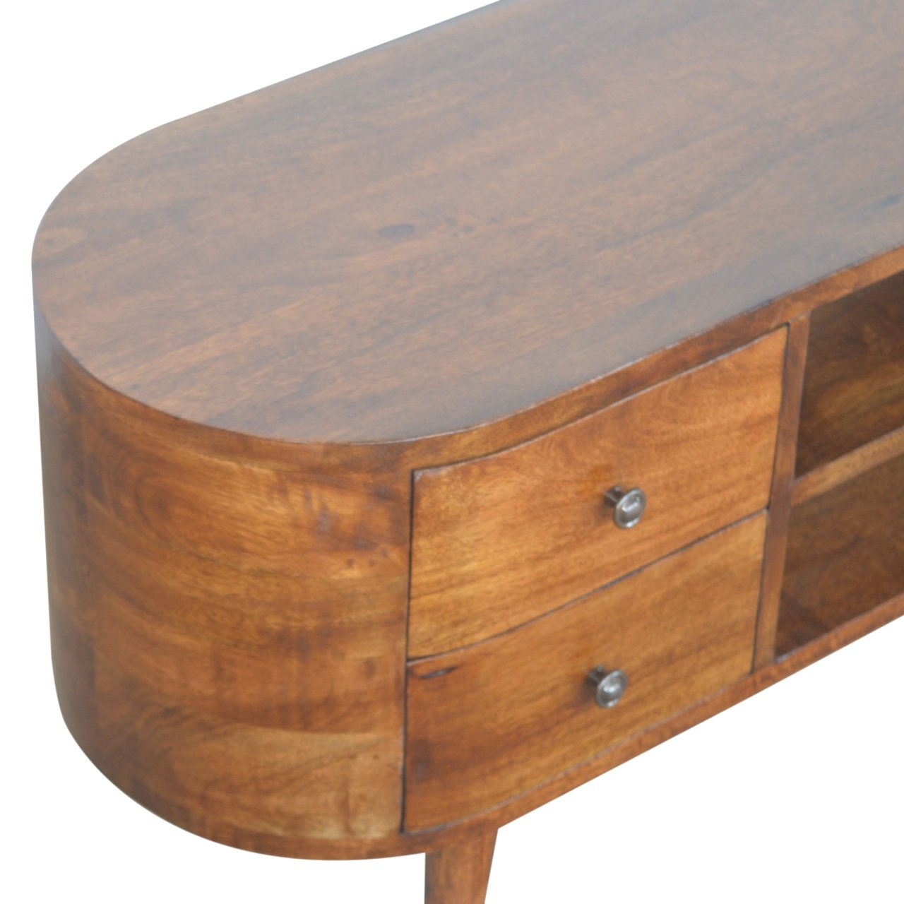 Szafka RTV z litego drewna mango – kasztanowa, 110 cm — model IN894 - obrazek 3