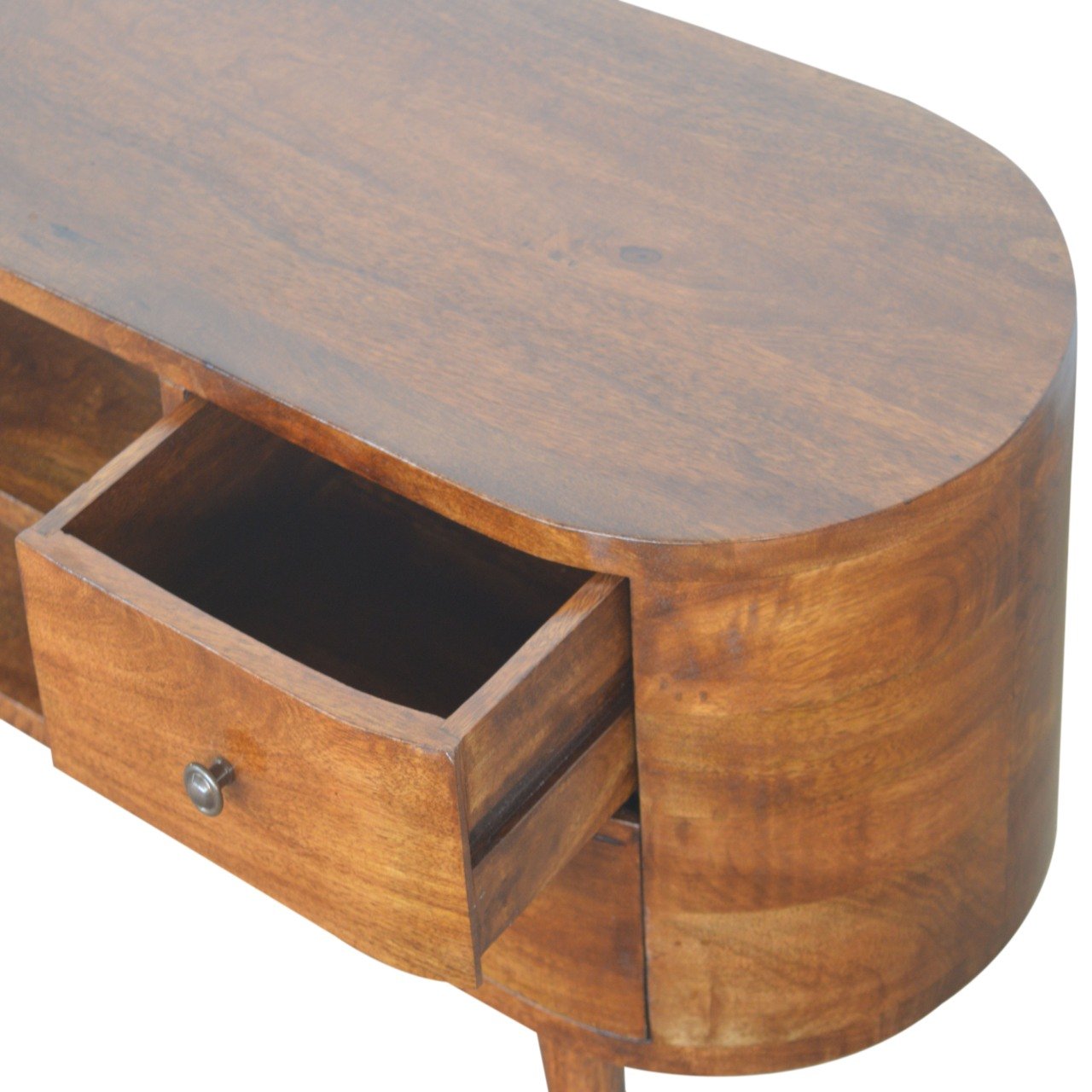 Szafka RTV z litego drewna mango – kasztanowa, 110 cm — model IN894 - obrazek 4