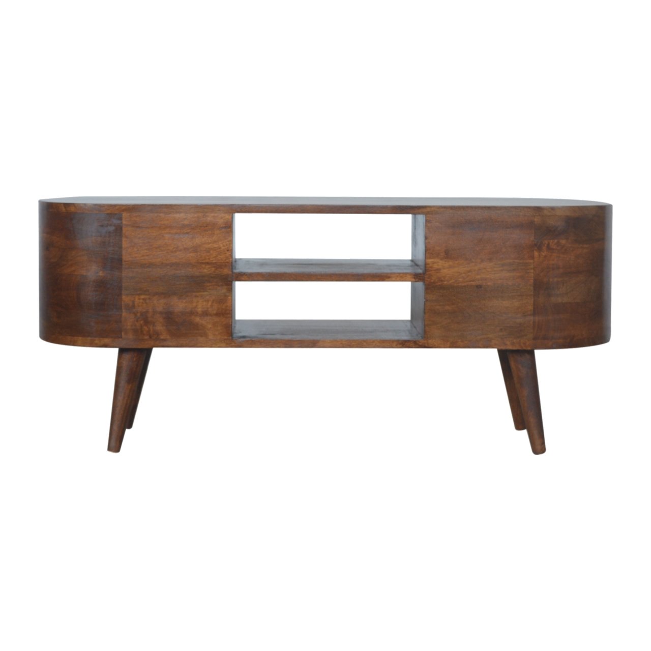 Szafka RTV z litego drewna mango – kasztanowa, 110 cm — model IN894 - obrazek 8