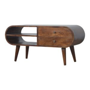Szafka RTV z litego drewna mango – kasztanowa, 90 cm — model IN899